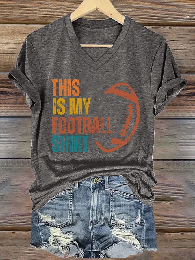 š„Buy 2 Get 5% Offš„Women's This Is My Football Shirt Printed Casual V-Neck T-Shirt