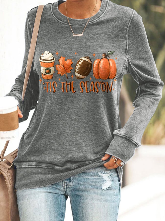 š„Buy 2 Get 5% Offš„Football Tis The Season Pumpkin Maple Leaf Print Sweatshirt