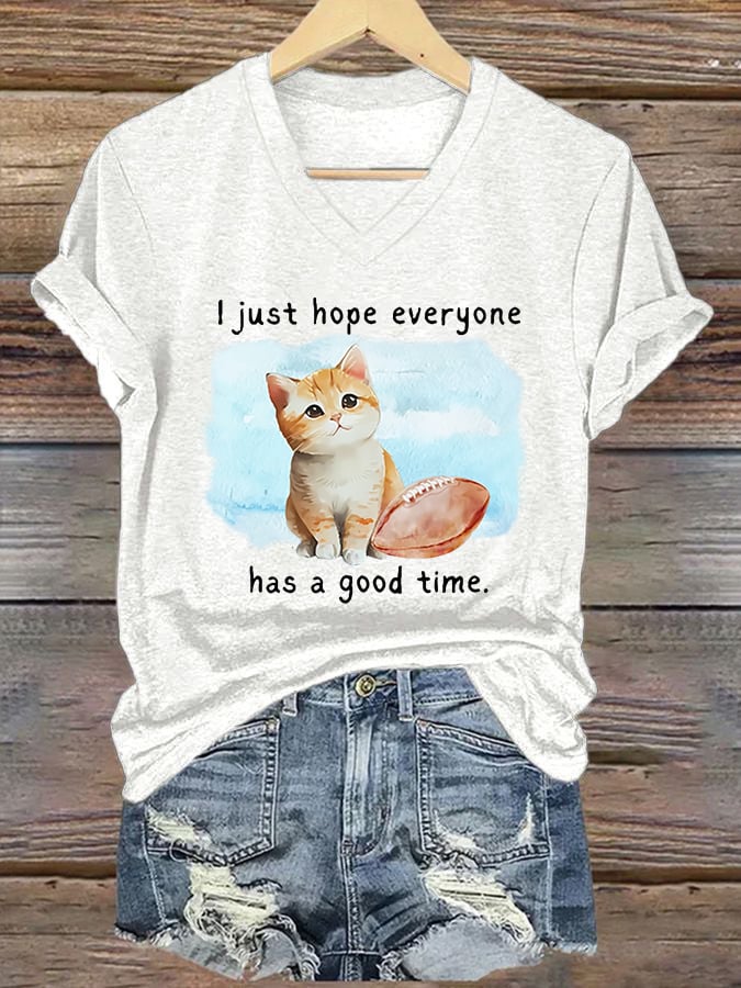 š„Buy 2 Get 5% Offš„Women's Cat Football Print Casual T-Shirt