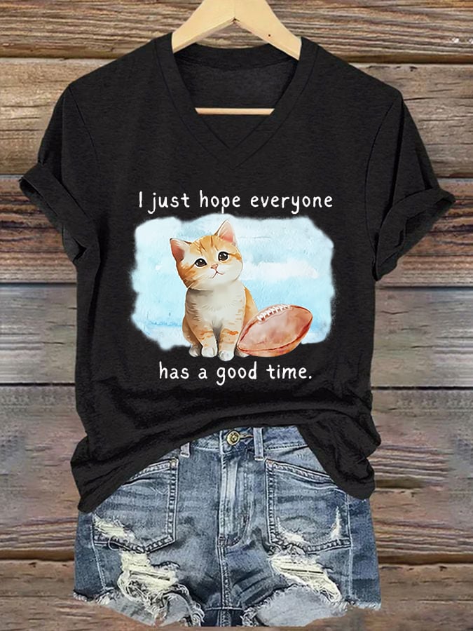 š„Buy 2 Get 5% Offš„Women's Cat Football Print Casual T-Shirt