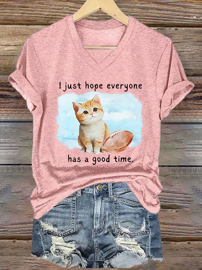 š„Buy 2 Get 5% Offš„Women's Cat Football Print Casual T-Shirt