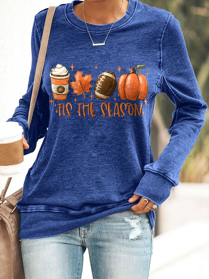 š„Buy 2 Get 5% Offš„Football Tis The Season Pumpkin Maple Leaf Print Sweatshirt