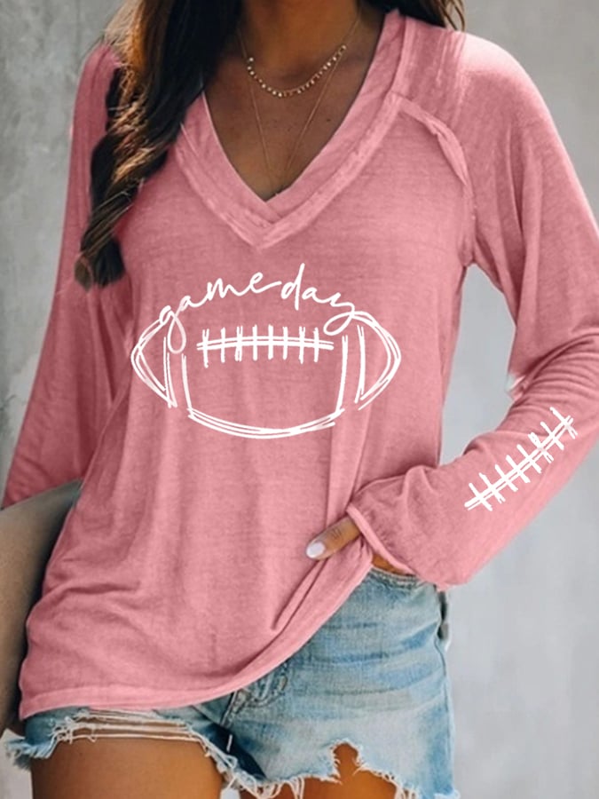 š„Buy 2 Get 5% Offš„Women's Gameday Football Lover Casual V-Neck Long-Sleeve T-Shirt