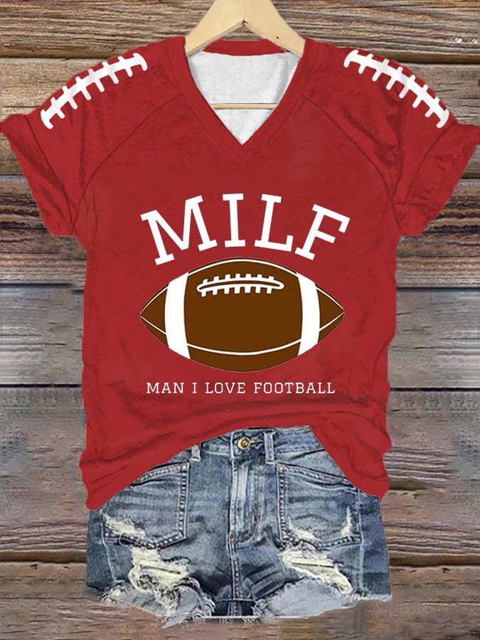 š„Buy 2 Get 5% Offš„Women's MILF Man I Love Football Gameday Casual V-Neck Tee