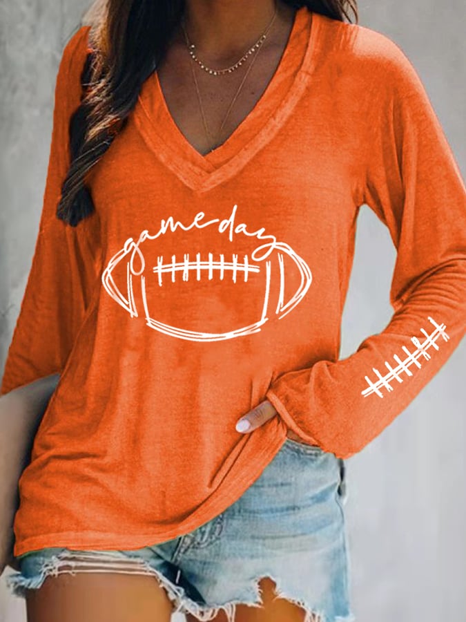 š„Buy 2 Get 5% Offš„Women's Gameday Football Lover Casual V-Neck Long-Sleeve T-Shirt