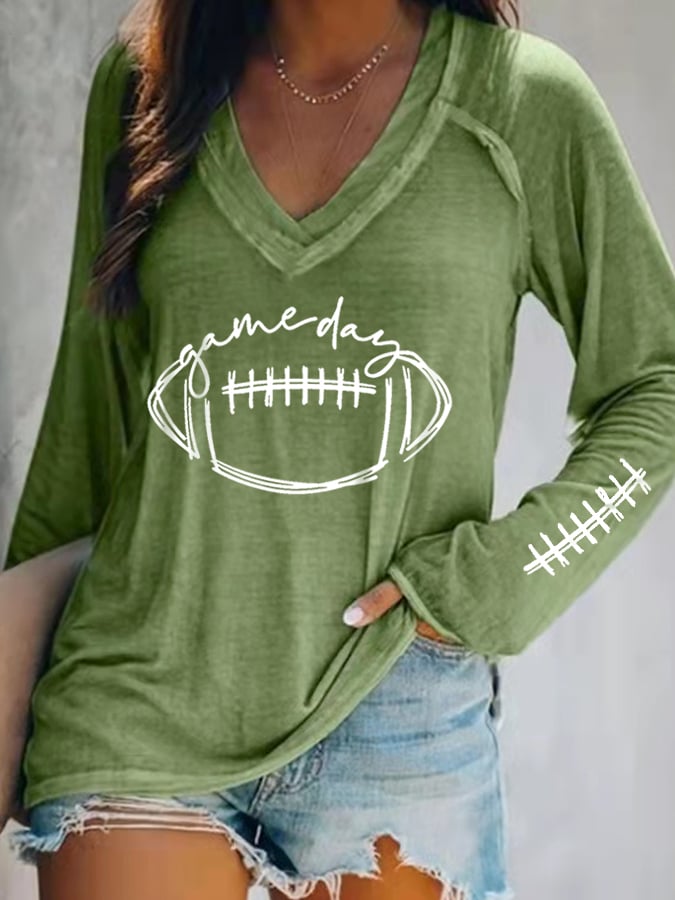 š„Buy 2 Get 5% Offš„Women's Gameday Football Lover Casual V-Neck Long-Sleeve T-Shirt