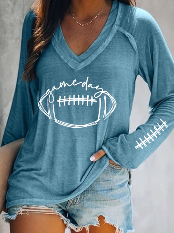 š„Buy 2 Get 5% Offš„Women's Gameday Football Lover Casual V-Neck Long-Sleeve T-Shirt