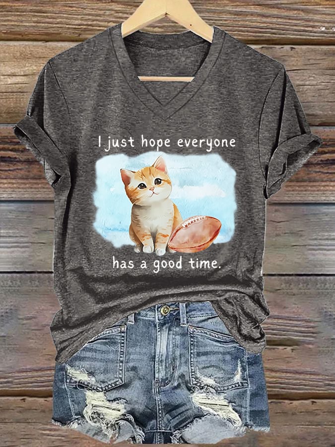 š„Buy 2 Get 5% Offš„Women's Cat Football Print Casual T-Shirt