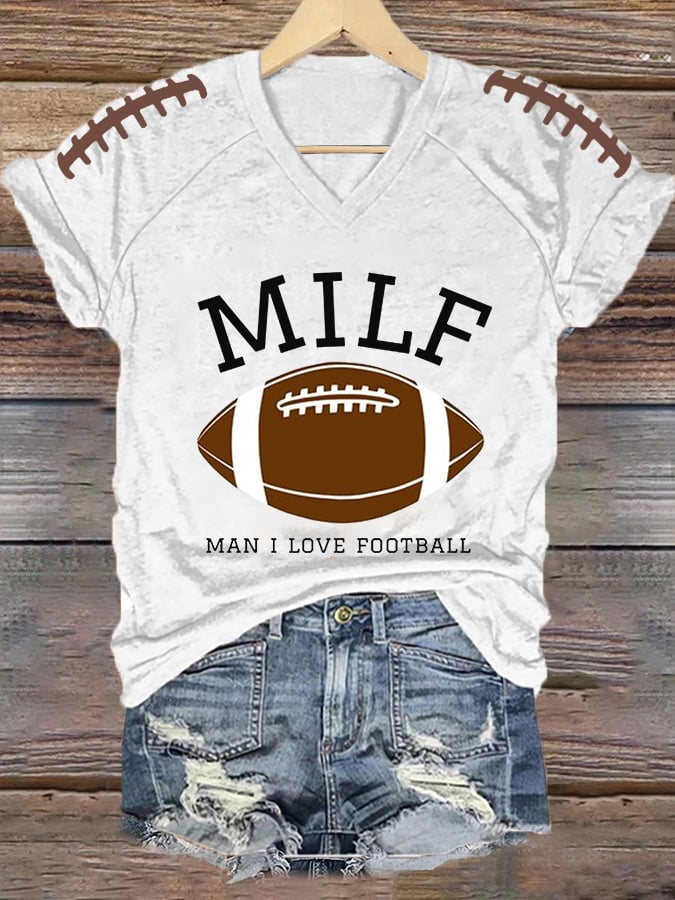 š„Buy 2 Get 5% Offš„Women's MILF Man I Love Football Gameday Casual V-Neck Tee