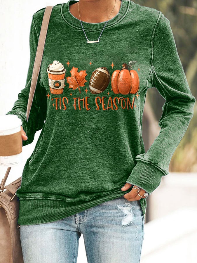 š„Buy 2 Get 5% Offš„Football Tis The Season Pumpkin Maple Leaf Print Sweatshirt