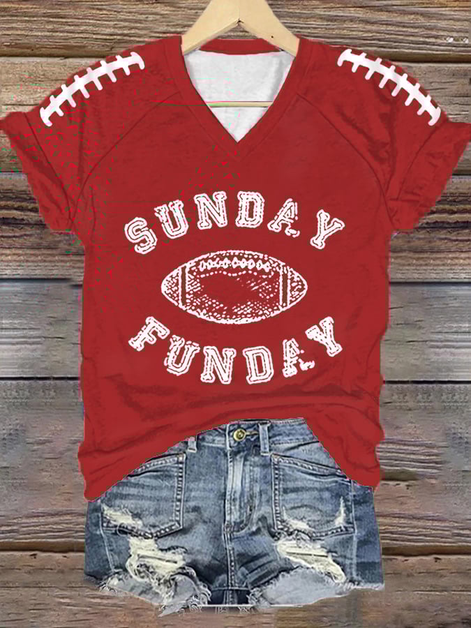 š„Buy 2 Get 5% Offš„Women's Sunday Funday Football Fans Lovers Gameday Casual V-Neck Tee