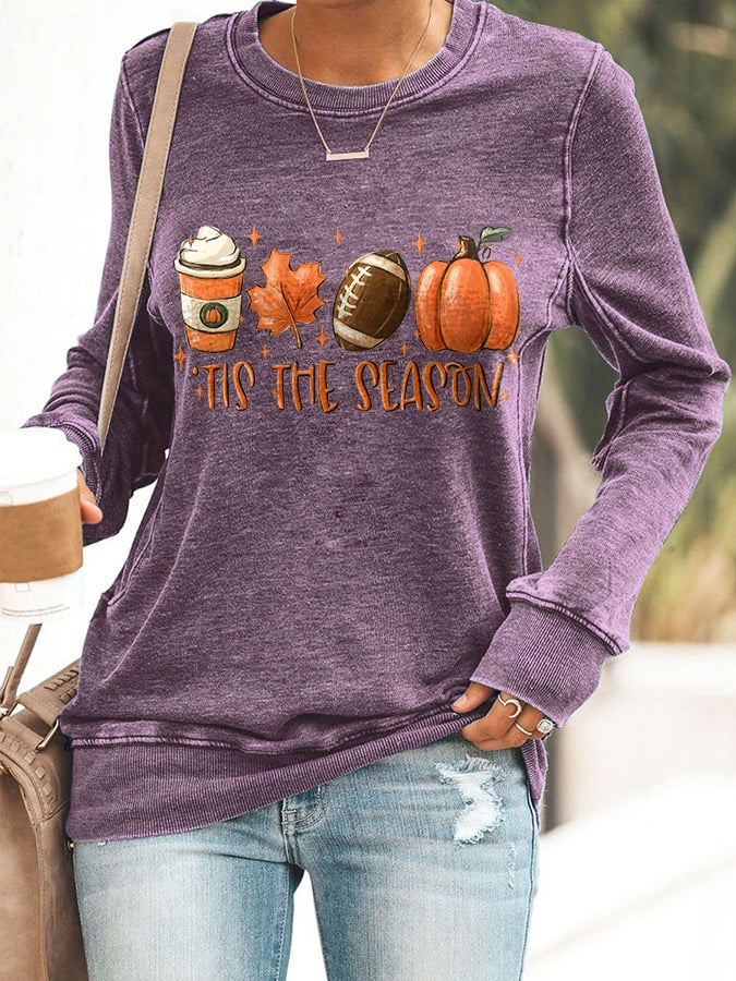 š„Buy 2 Get 5% Offš„Football Tis The Season Pumpkin Maple Leaf Print Sweatshirt