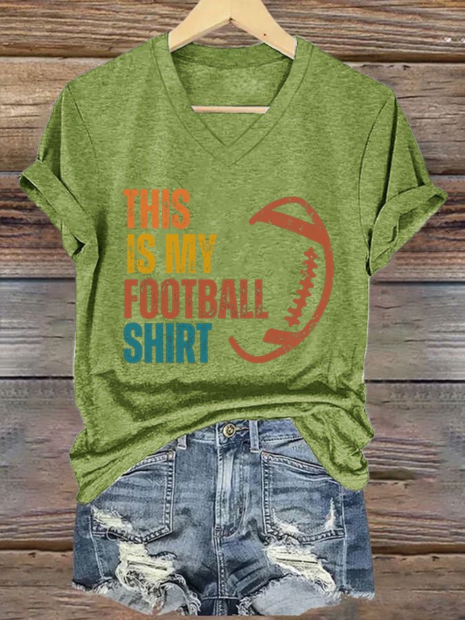 š„Buy 2 Get 5% Offš„Women's This Is My Football Shirt Printed Casual V-Neck T-Shirt
