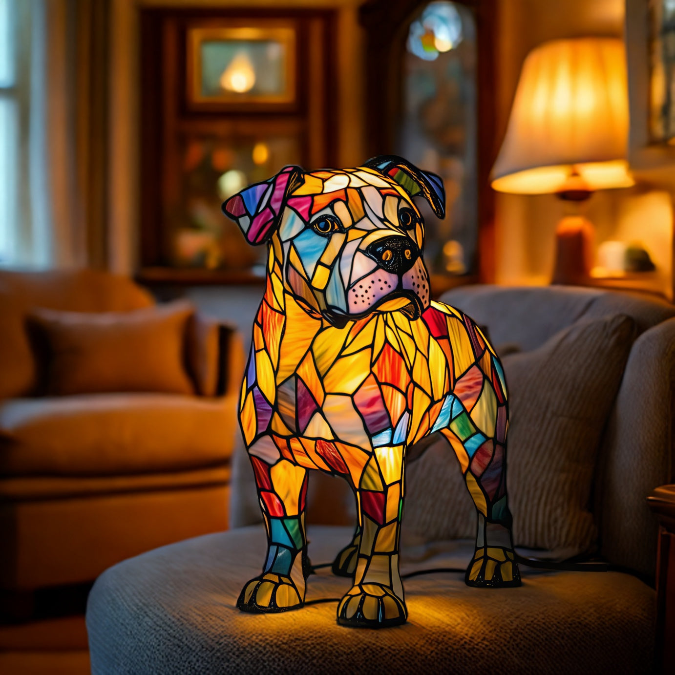Pitbull Resin Art Lamp