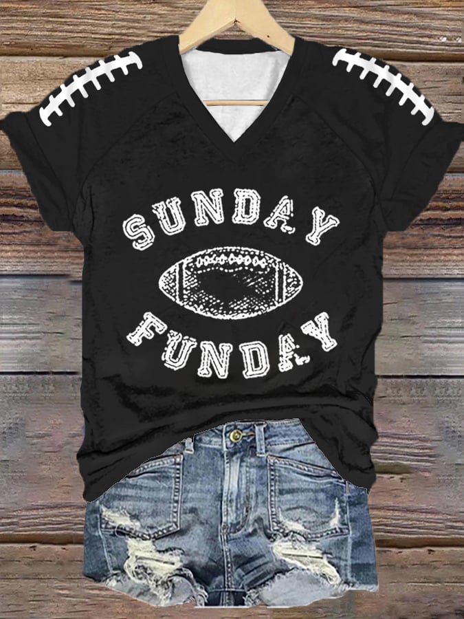 š„Buy 2 Get 5% Offš„Women's Sunday Funday Football Fans Lovers Gameday Casual V-Neck Tee