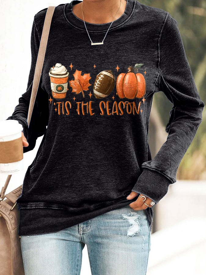 š„Buy 2 Get 5% Offš„Football Tis The Season Pumpkin Maple Leaf Print Sweatshirt