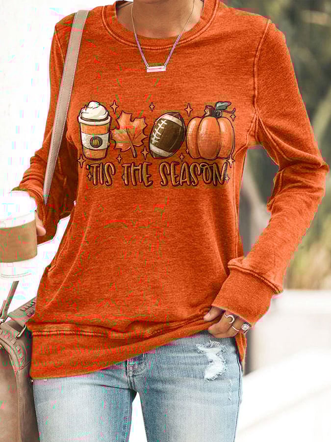 š„Buy 2 Get 5% Offš„Football Tis The Season Pumpkin Maple Leaf Print Sweatshirt