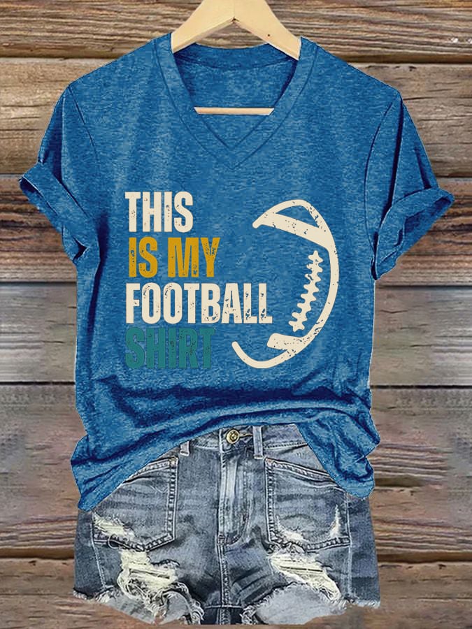 š„Buy 2 Get 5% Offš„Women's This Is My Football Shirt Printed Casual V-Neck T-Shirt