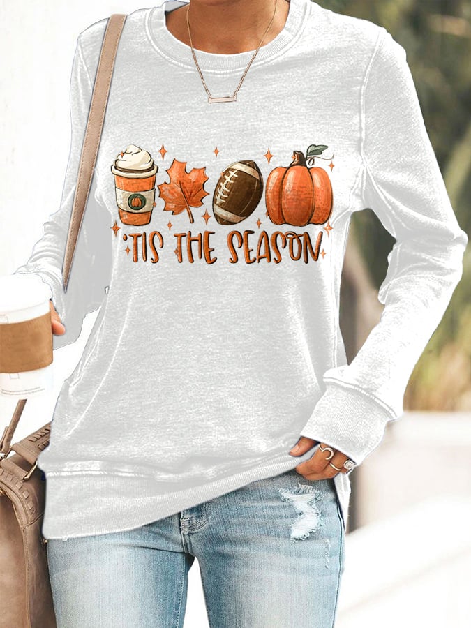 š„Buy 2 Get 5% Offš„Football Tis The Season Pumpkin Maple Leaf Print Sweatshirt