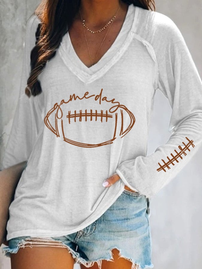š„Buy 2 Get 5% Offš„Women's Gameday Football Lover Casual V-Neck Long-Sleeve T-Shirt