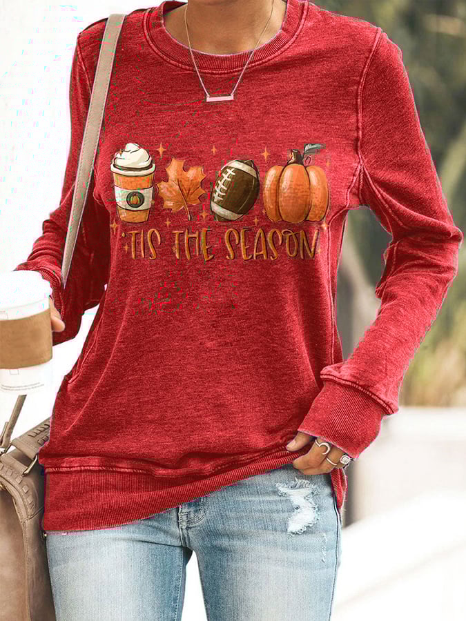 š„Buy 2 Get 5% Offš„Football Tis The Season Pumpkin Maple Leaf Print Sweatshirt
