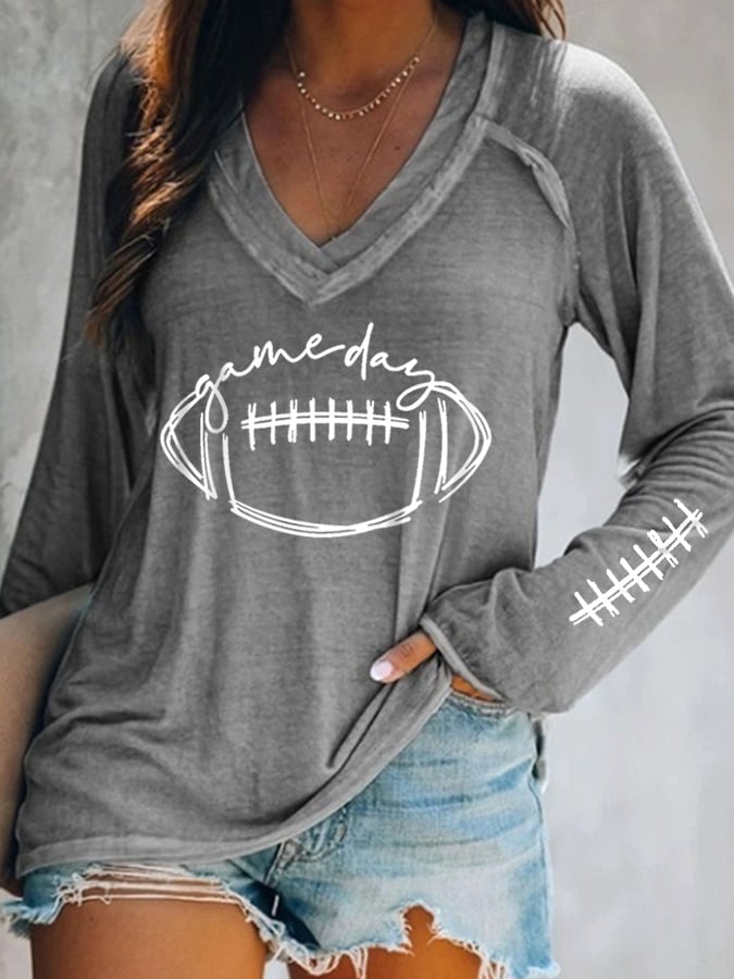 š„Buy 2 Get 5% Offš„Women's Gameday Football Lover Casual V-Neck Long-Sleeve T-Shirt
