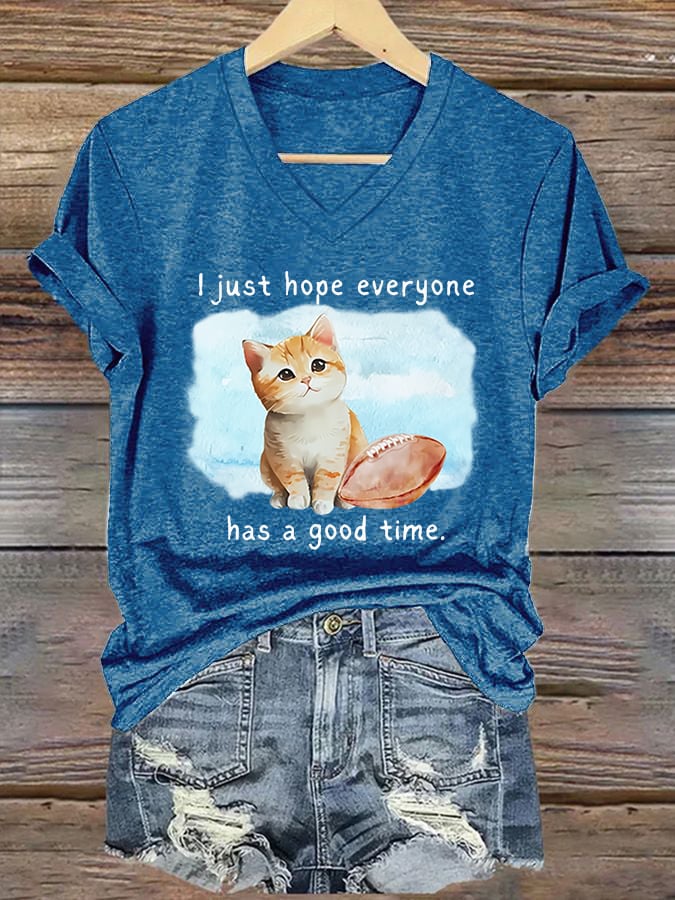 š„Buy 2 Get 5% Offš„Women's Cat Football Print Casual T-Shirt