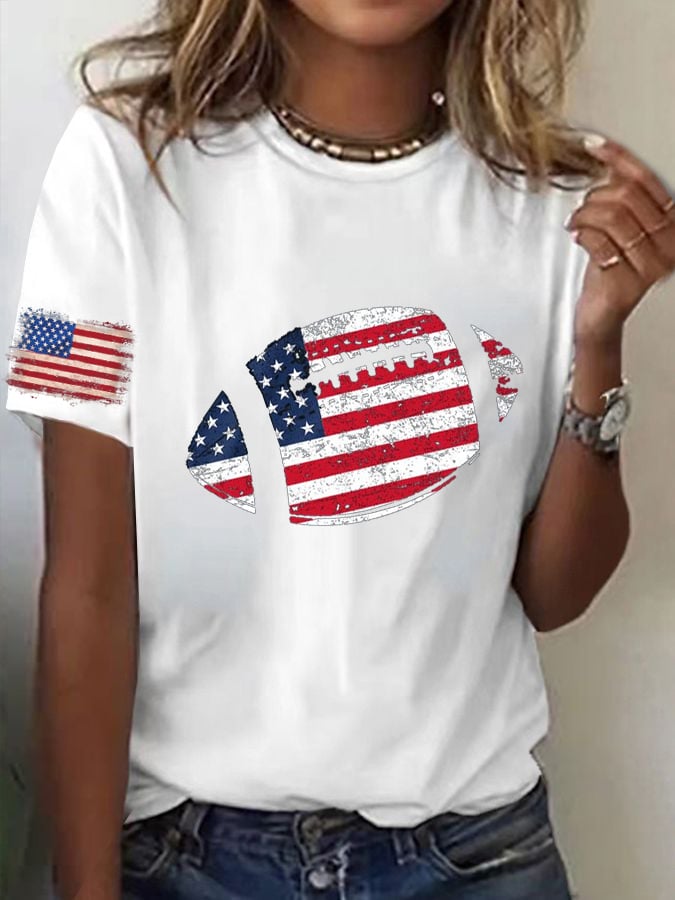 š„Buy 2 Get 5% Offš„Womens Football Flag Print T-Shirt