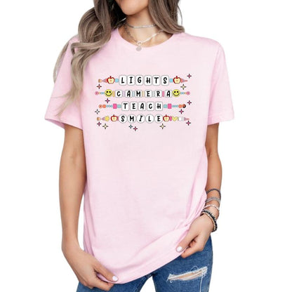 Swiftie Lights Camera Teach Smile Shirt, Teach SmileGraphic T-Shirt